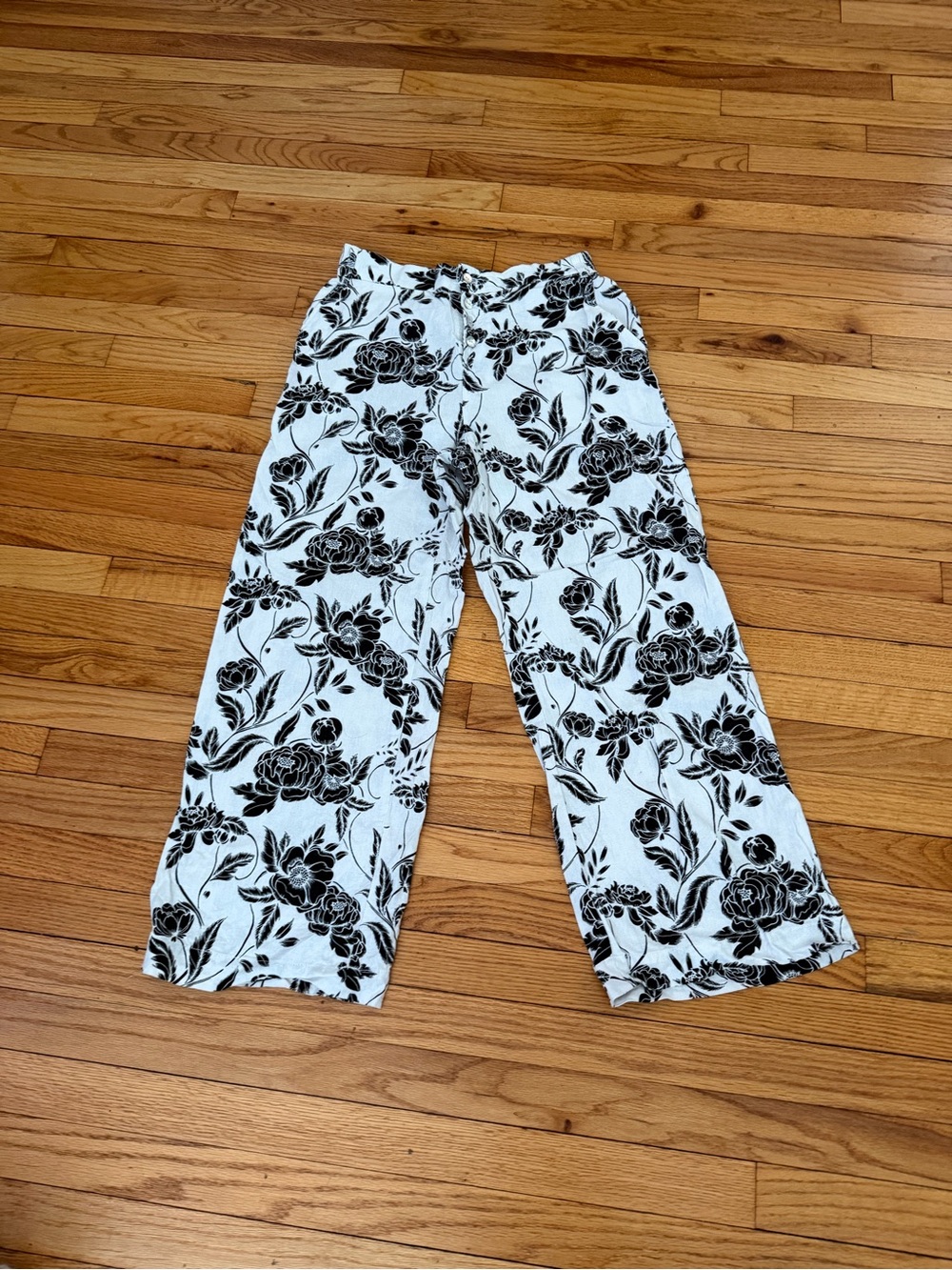 🎯Marc New York Linen Buttons Black/White Floral Trousers Pants M coastal flare - Picture 2 of 8